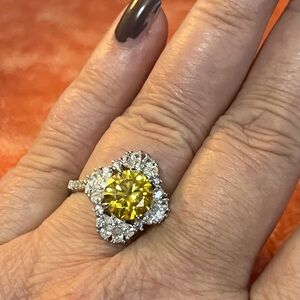 SPARKLE Yellow & White Spectacular Moissanite Ring Sz 9